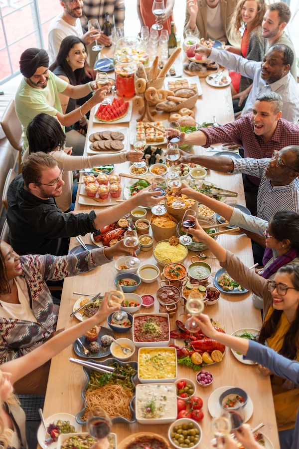 A diverse group of people celebrating
